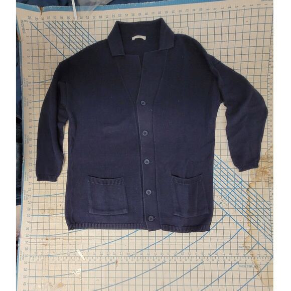 Joan Vass Blue‎ Knit Button Up Pockets Oversized Cardigan Sweater Top - Picture 5 of 13
